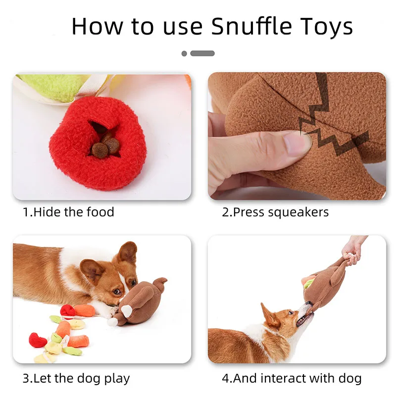 Plush Pet Dog Snuffle Toy Pet Interactive Puzzle Feeder Food Training Iq Dog Chew Squeaky Toys Cute Animal Activity Treat Game