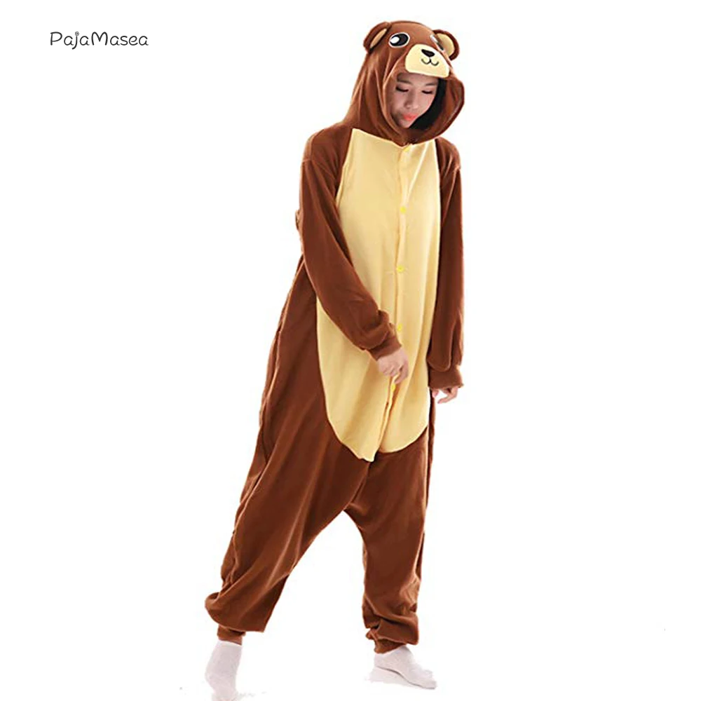 XXL Braun Braun Bär Weiche Männer Frauen Pyjamas Tier Onsie Kostüm Cartoon Männer Onesies für Erwachsene Cosplay Waschbär Kigurumi