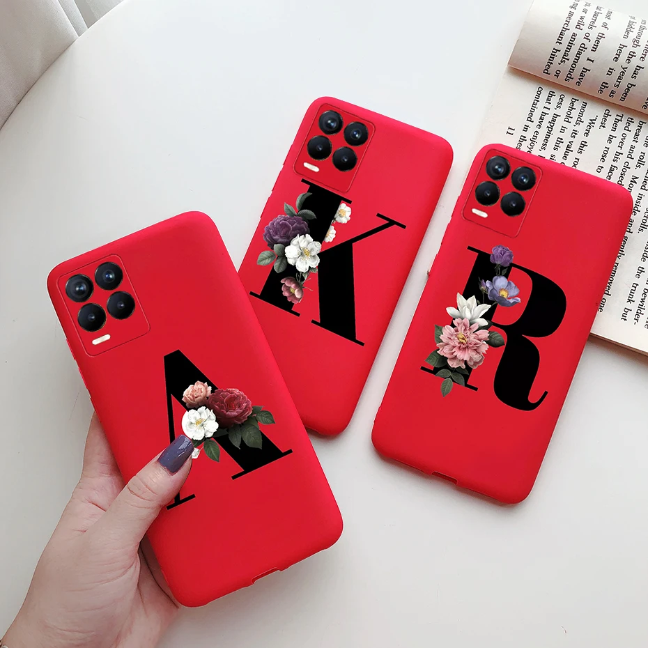 For Realme 8 Pro Case Silicon Soft Letter Monogram Flowers Phone back cover For Oppo Realme8 4G RMX3085 Realme 8 Pro Bumper Case