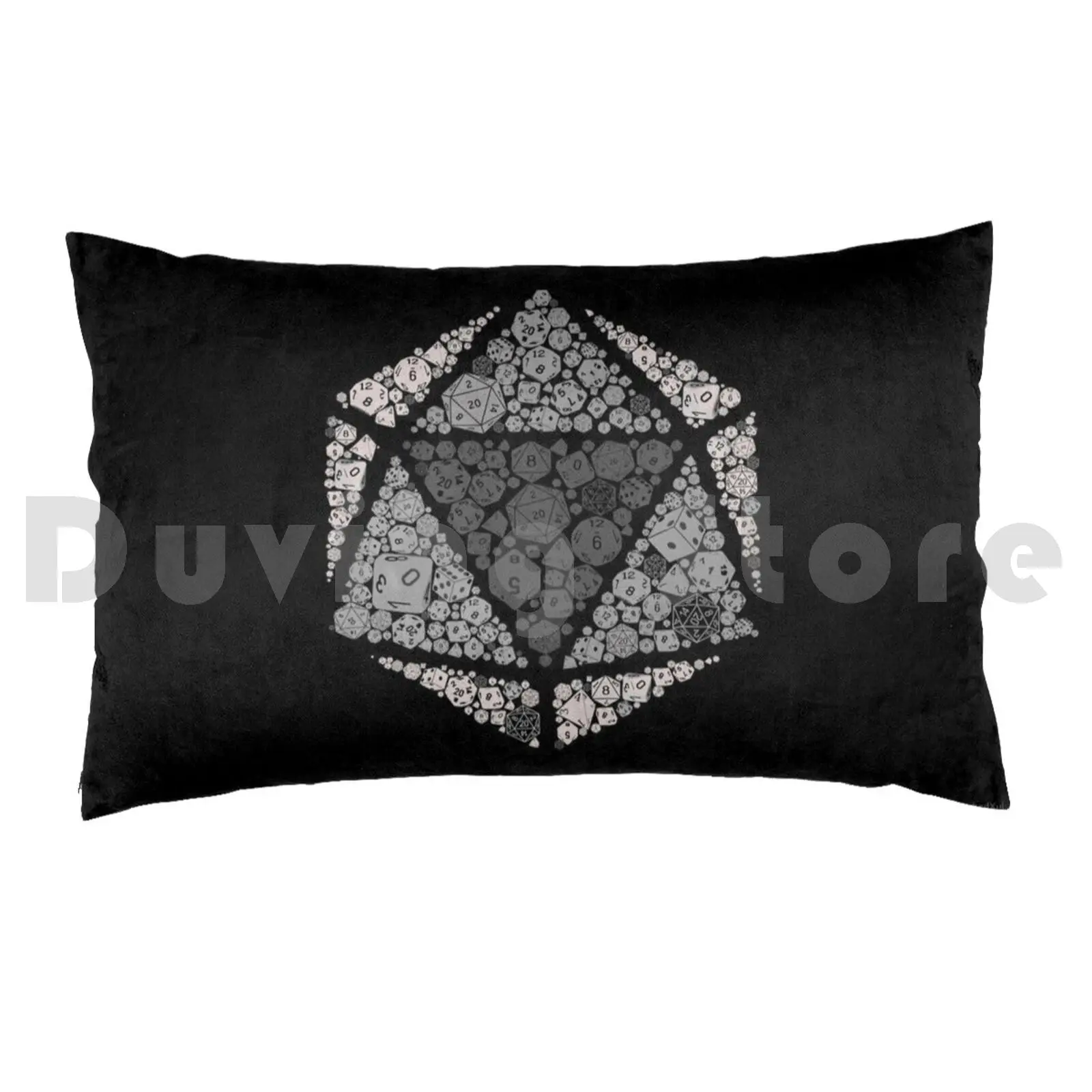 D20 Pillow Case Printed 35x50 Di Dice Dnd Nerd Geek D20 D4 D6 D8 D12 D10 Rpg Black And White Vector