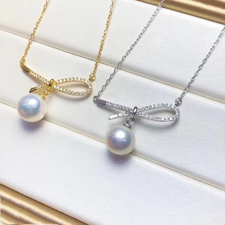 

New Arrival Bow S925 Sterling Silver Necklace Mountings Findings Jewelry Parts Fittings Accessories for Pearls Beads Stones