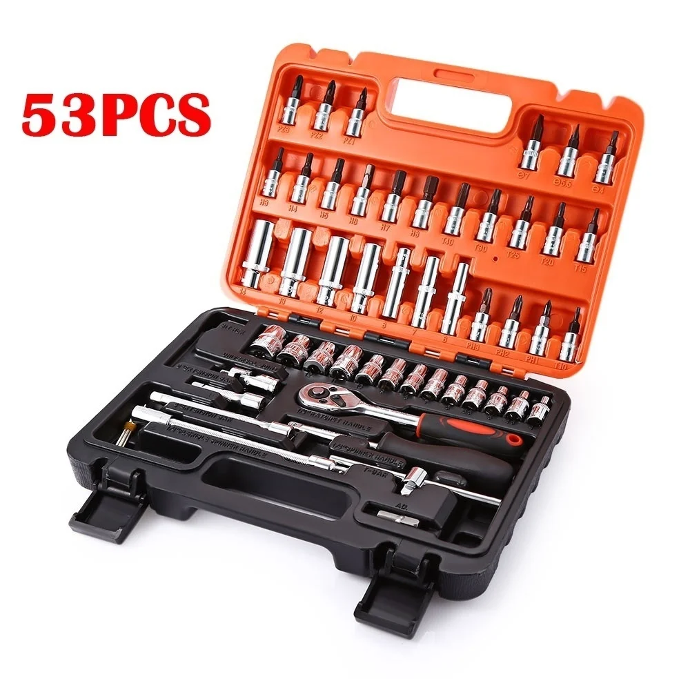 

53pcs Car Motorcycle Repair Tool Case Ratchet Wrench Kit