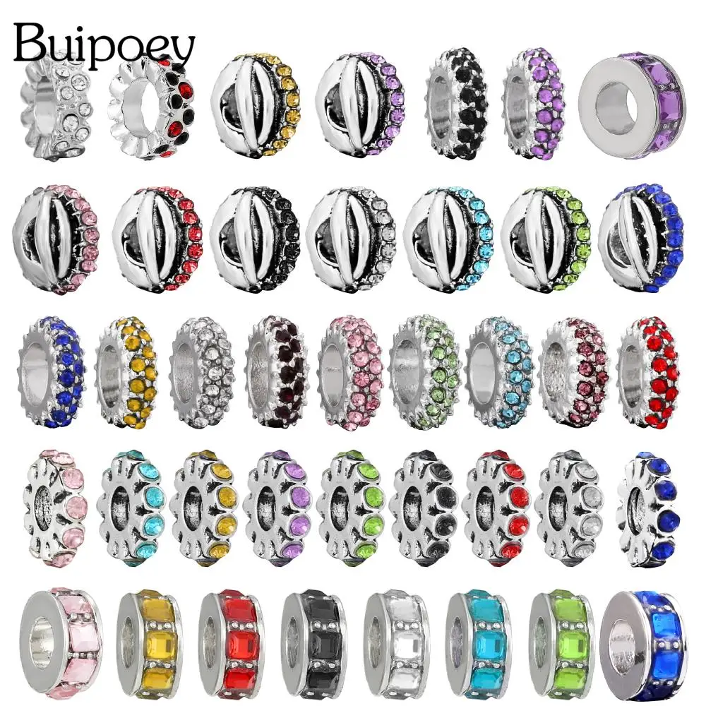 Buipoey Silver Color Round Beaded 9 Color Rhinestone Star Ring Partition Beads Fit Diy Bracelets Jewelry Making Accessories