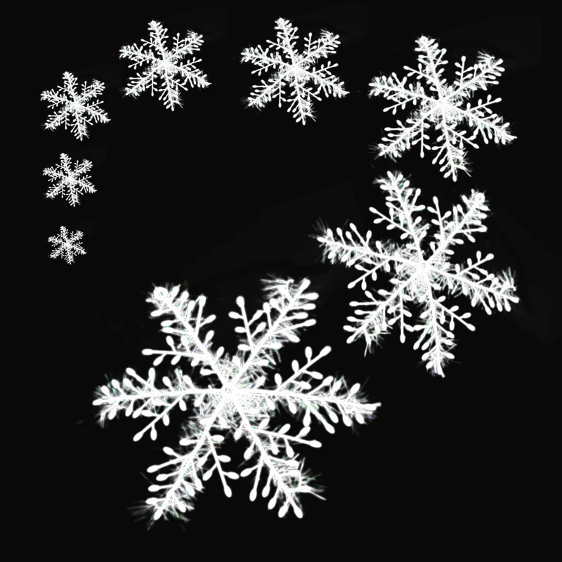 12pcs Christmas White Snowflake Ornaments Plastic Snow Flakes Decoration for Winter New Year Christmas Tree DIY Craft Snowflakes