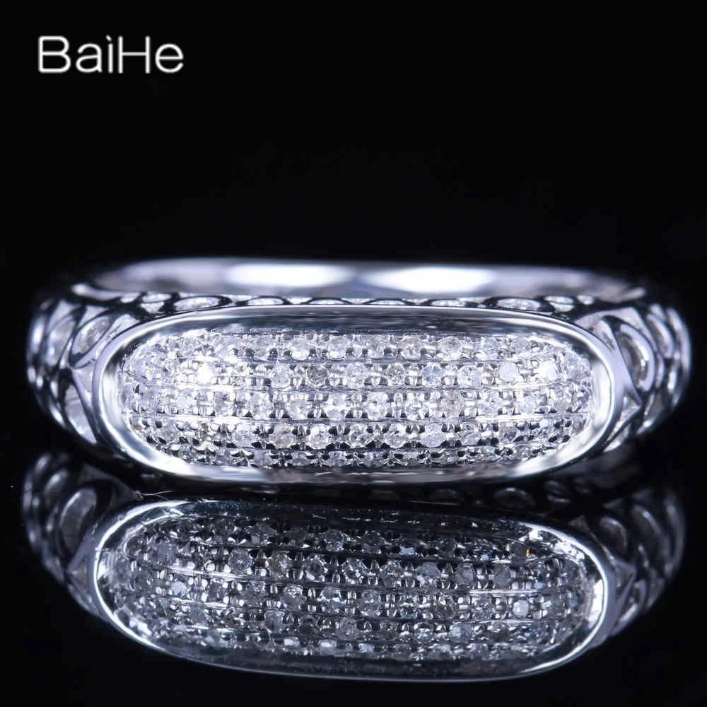 

BAIHE Solid 14K White Gold H/SI Natural Diamond Vintage Ring Women Men Wedding Fine Jewelry Making Diamant-Ring Anillo diamantes