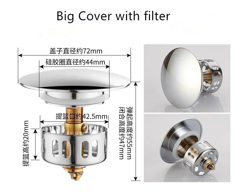 Replacement Bathtub Drain Parts Brass Spring Parts with Filter Chrome Drain Accessories Parts