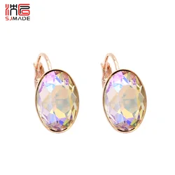 SHENJIANG New Fashion Oval Crystal Dangle Earrings 585 Rose Gold Color Egg Shape Eardrop For Women Wedding Jewelry