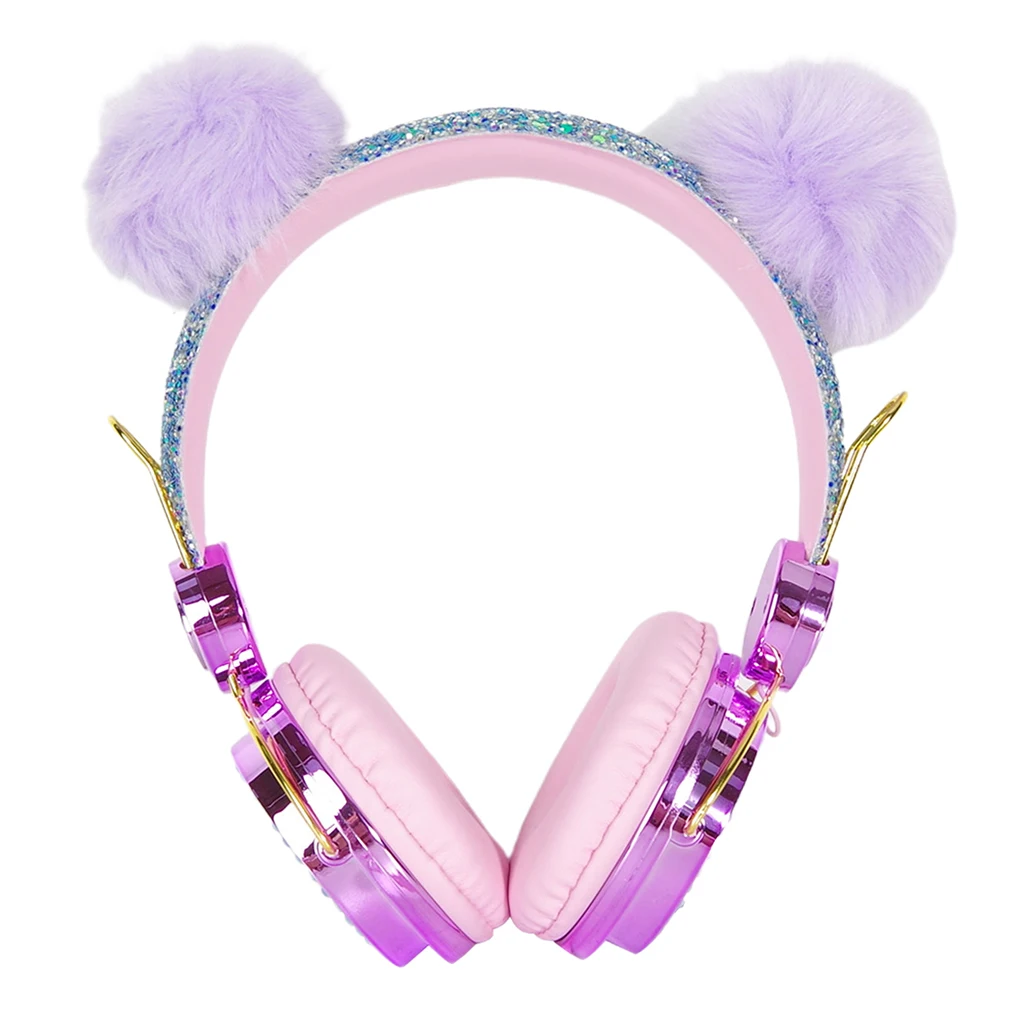 Cute Bear Ear Glitter  Kids Headphones for Girls, Kids Over On Ear Headset Retractable Headband Children Birthday Gifts