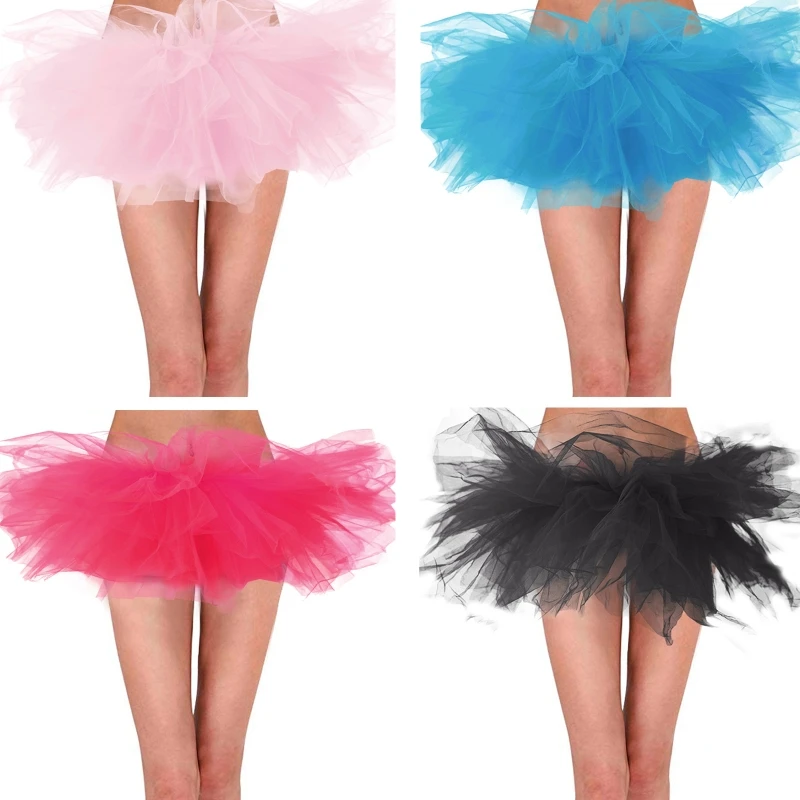 

Women Classic 80s Mini Puffy Tutu Solid Color 6-Layered Bubble Ballet Skirt Party Dance Halloween Costume Petticoat