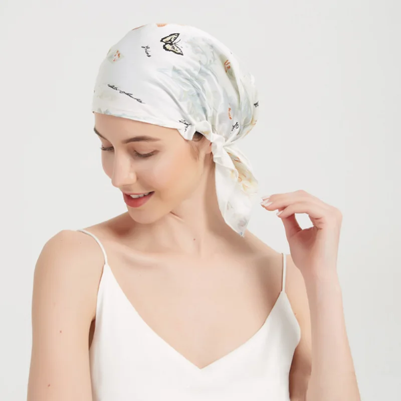 New 100% Silk Night Cap Soft Sleeping Cap Night Wrap Head Cover for Hair Care Elastic Band