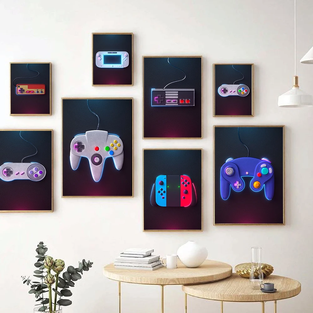 Gaming Print Retro Wall Art Canvas Painting Gamer Gift Video Game Vintage Poster Gamepad Controller Picture Boys Kids Room Decor