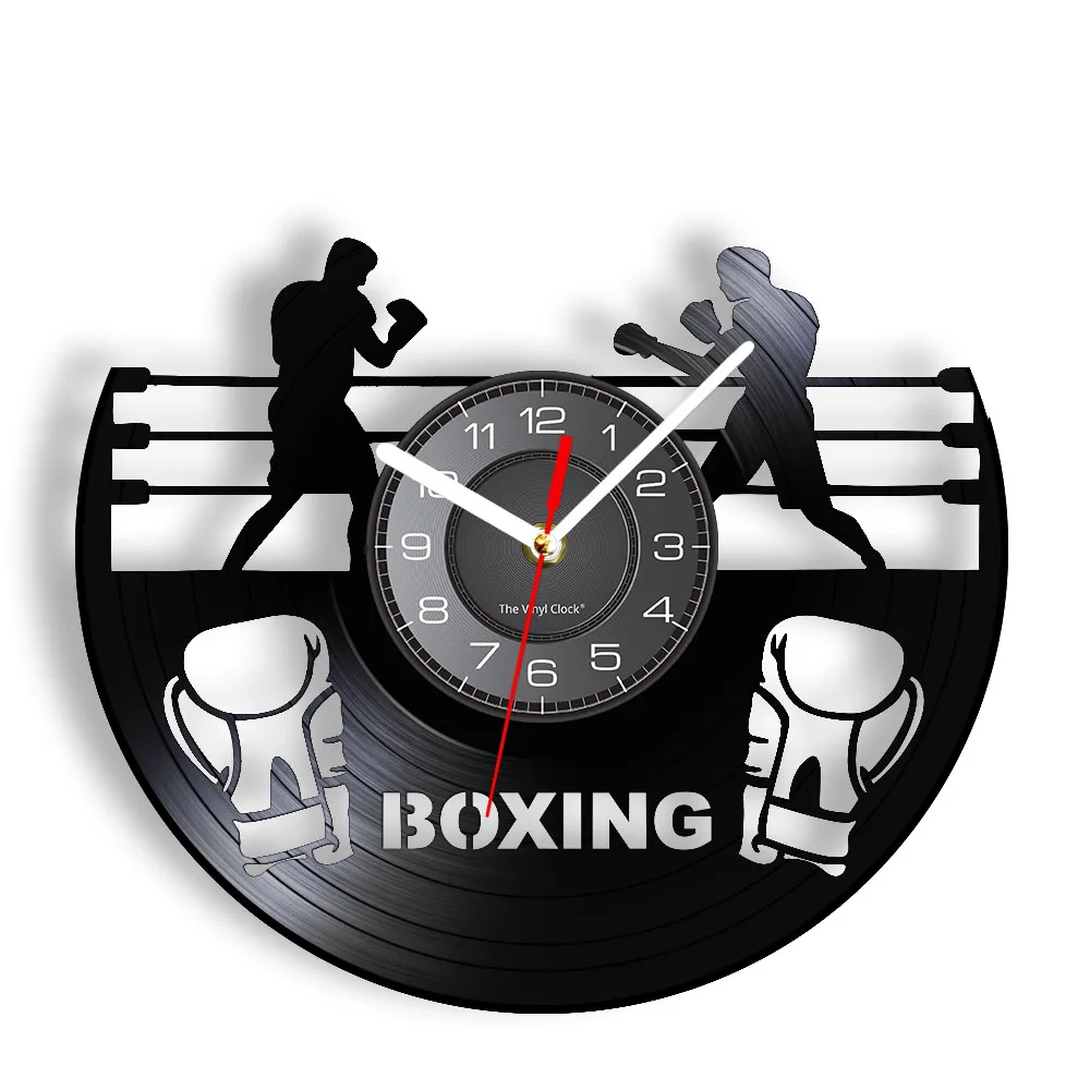 Boxing Fighting Sports Art Vinyl Album Re-purposed Record Clock For Home Gym Fitness Room MMA Fighter Retro Music Album LP Clock