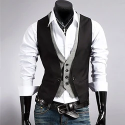 Fake Two Piece Mens Suit Vest Slim Casual Business Gentlemen Men Waistcoat Groomman Wedding Mens Gilet Oversized Steampunk Vests