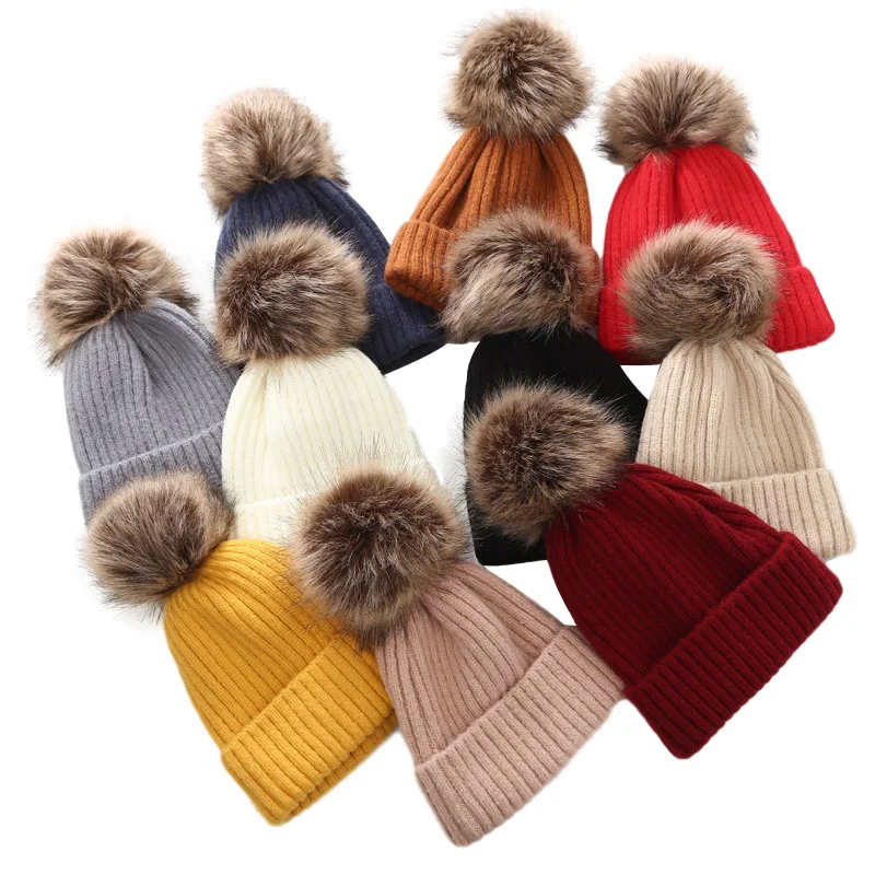 Winter Kids Knitted Hat Beanie For Baby Infant Girls Boys Warm Pure Color Thickened Ball Newborn Photography Autumn