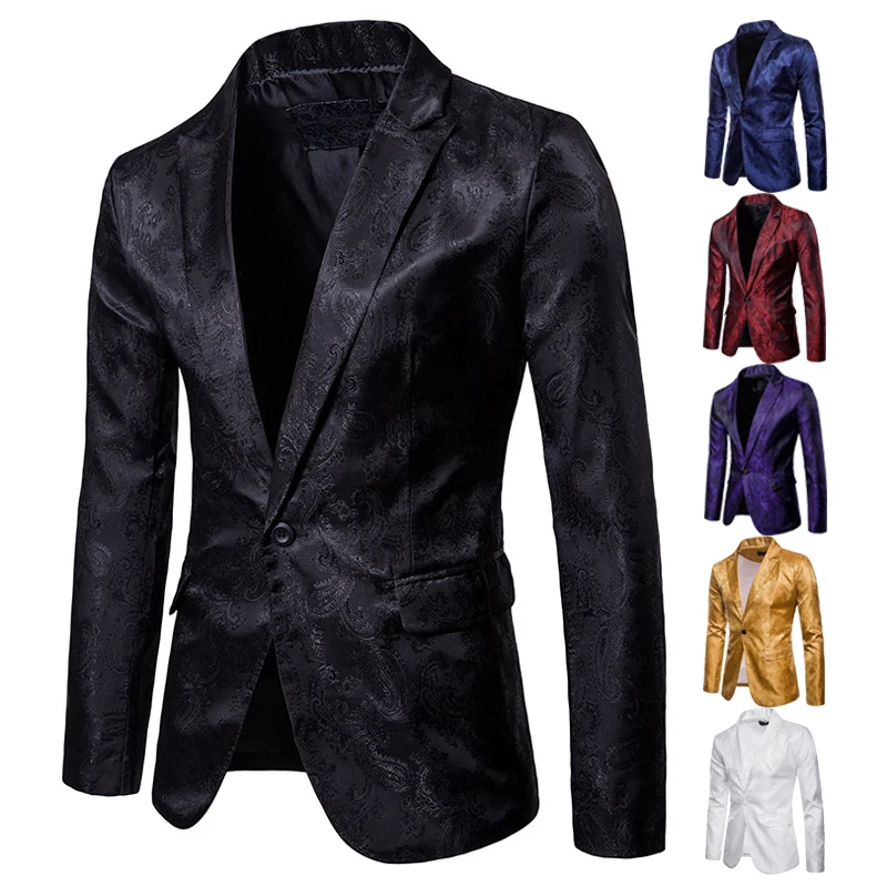 Blazer Paisley masculino, tops brilhantes, terno masculino, banquete, casamento, festa, bar, clube noturno, moda