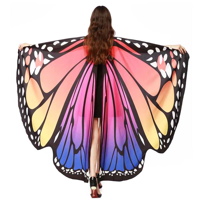 New Design Women Butterfly Wings Shawl Rainbow Nymph Pixie Costume Wings Multicolor Adult Belly Dance Performance Props