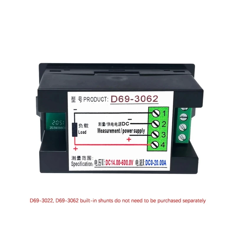 LCD 4 in 1 DC Power Energy Meter Monitor Voltmeter Amperemeter DC14.00-600.0V 20A/50A/100A Volt Amp Watt KWH Monitor