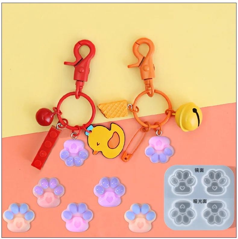 DIY Crystal Epoxy Resin Mold Mini Four-compartment Kitten Claw Keychain Decoration Silicone Mold