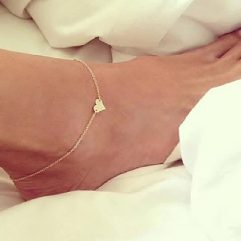 Trendy Summer Beautiful Heart Chain Anklet For Woman Bohemian Vintage Sandy Beach Footwear Leg Bracelets Female Foot Jewelry New