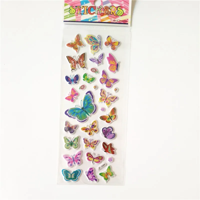 6 Sheets Hot Sale Beautiful Cute Multicolour Butterfly Stickers for Reward Kids Cute Cartoon Puffy Bubble Toys Stickers