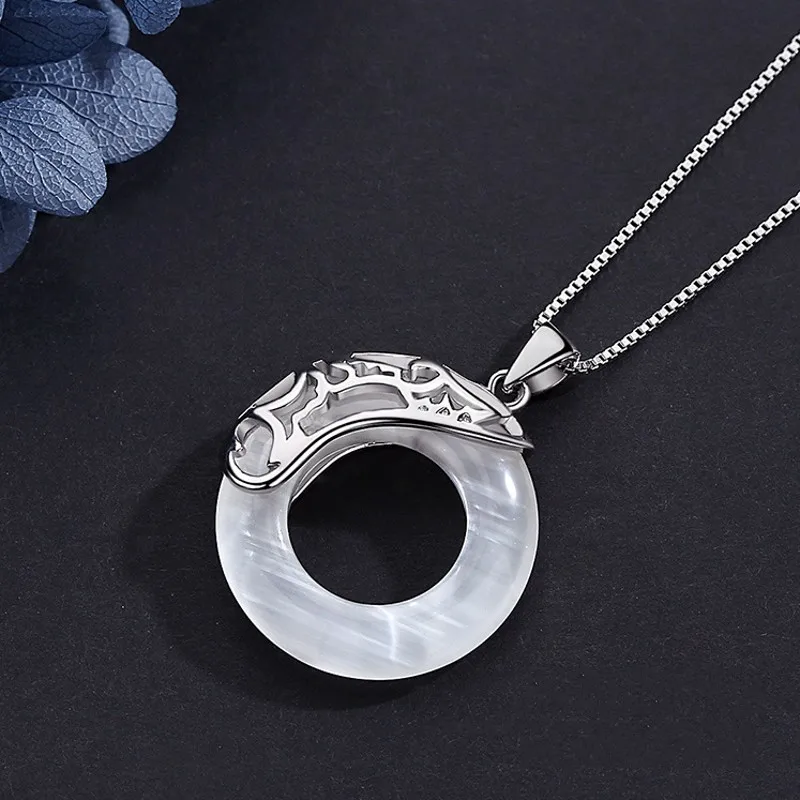 Natural Black White Stone Hetian Jade Pendant Silver Dragon Phoenix Necklace Chinese Jadeite Amulet Fashion Charm Jewelry Gifts