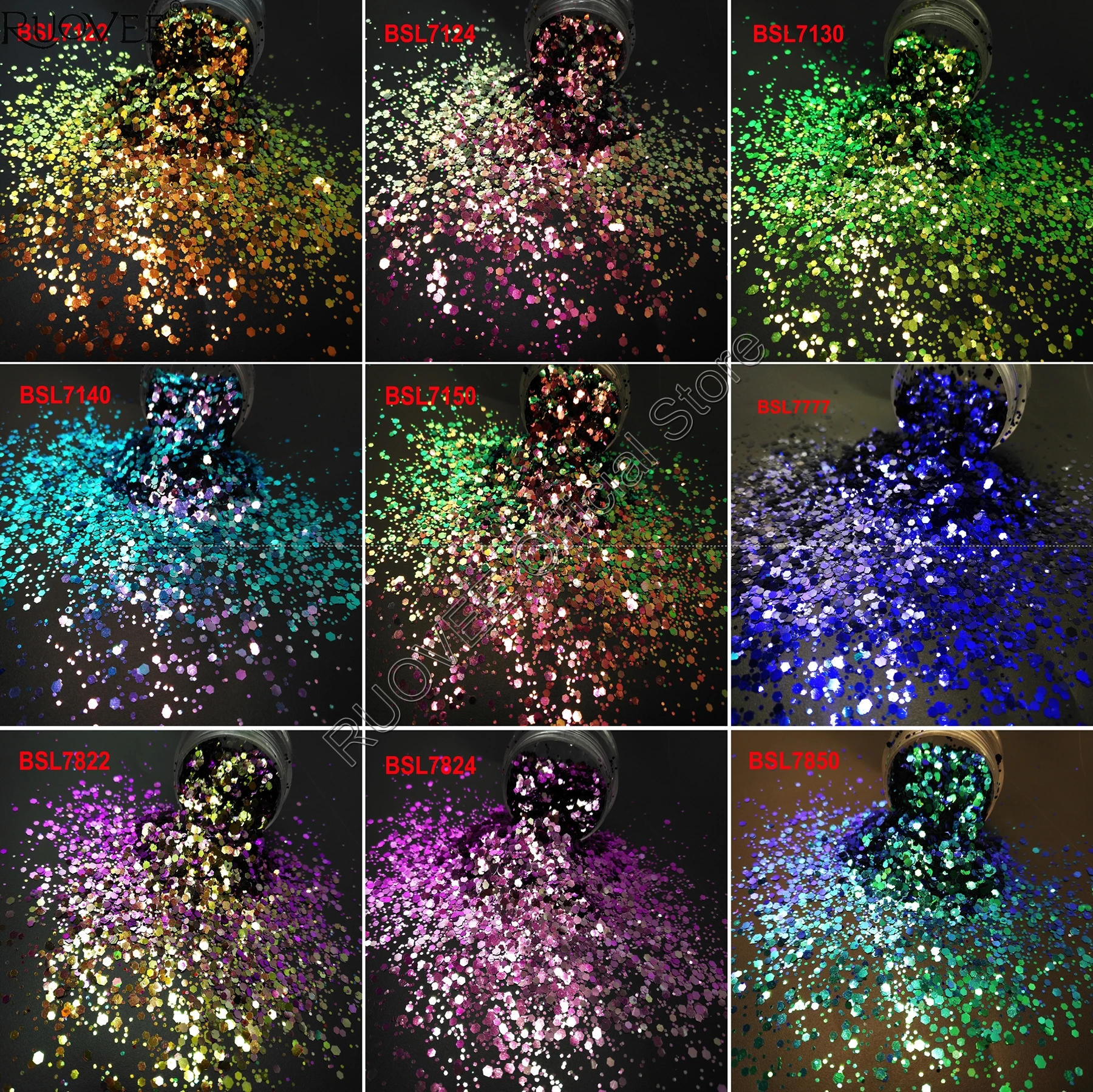 9COLORS Chameleon Glitter Mixed Metallic Luster Hexagon Shape Nail Art for Craft Decorations Makeup Facepainting DIY Accessories