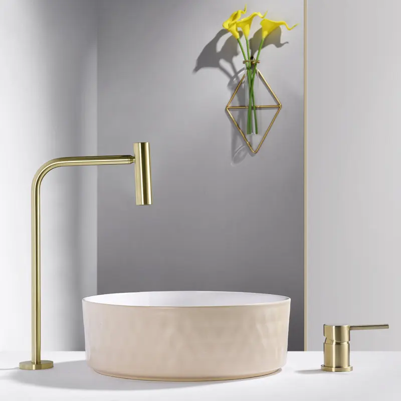 

New Basin Faucet Bathroom Sink Tap Brass Brush gold Widespread bathroom brass water mixer crane Rotation Spout light looklike