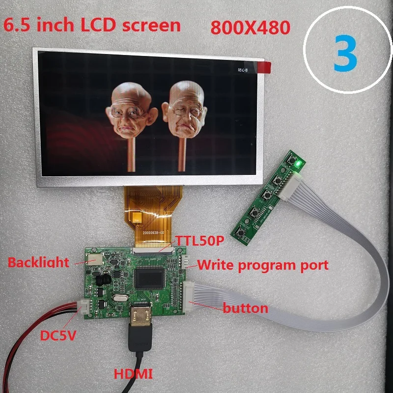 

6.5 inch LCD screen single HDMI display module 800X480 TTL50PLCD driver panel DC5V power supply