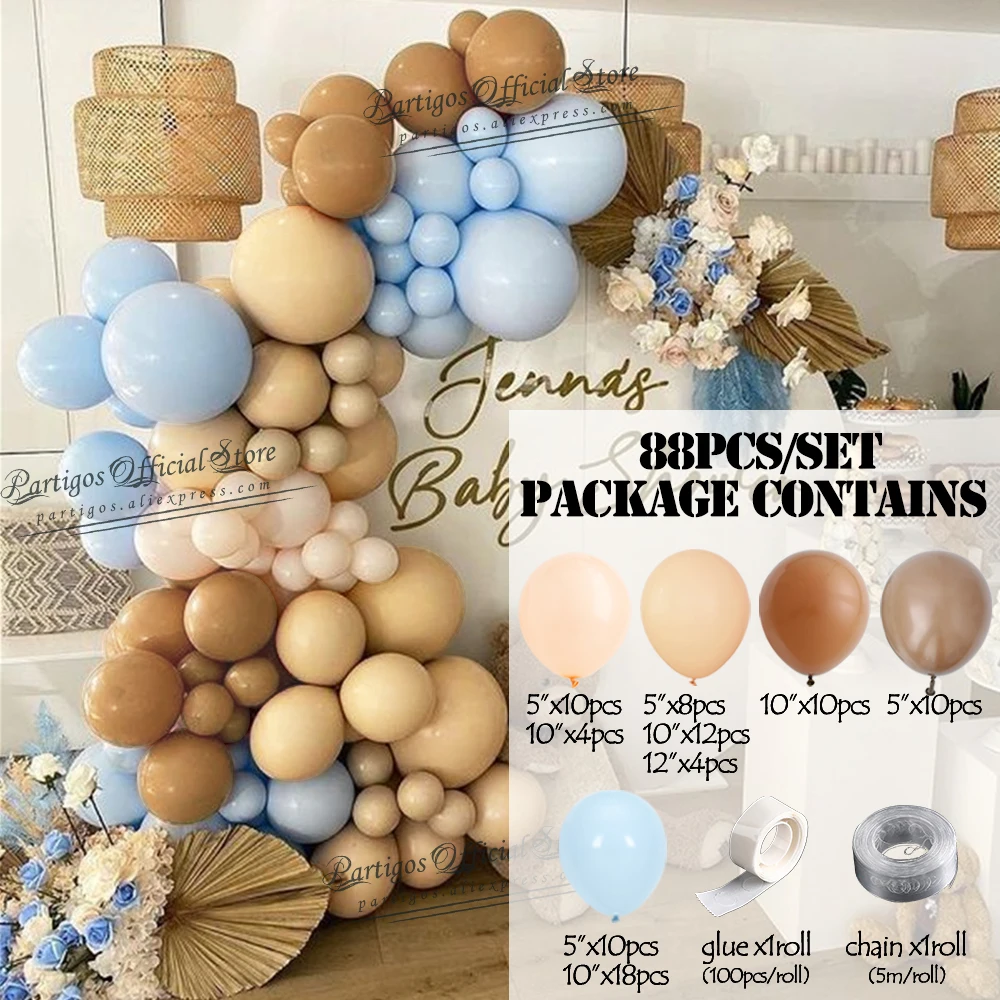 88Pcs Khaki Coffee Brown Skin Color Balloons Garland Kit Latex  Balloons Arch Baby Shower Supplies Birthday Wedding Party Decors