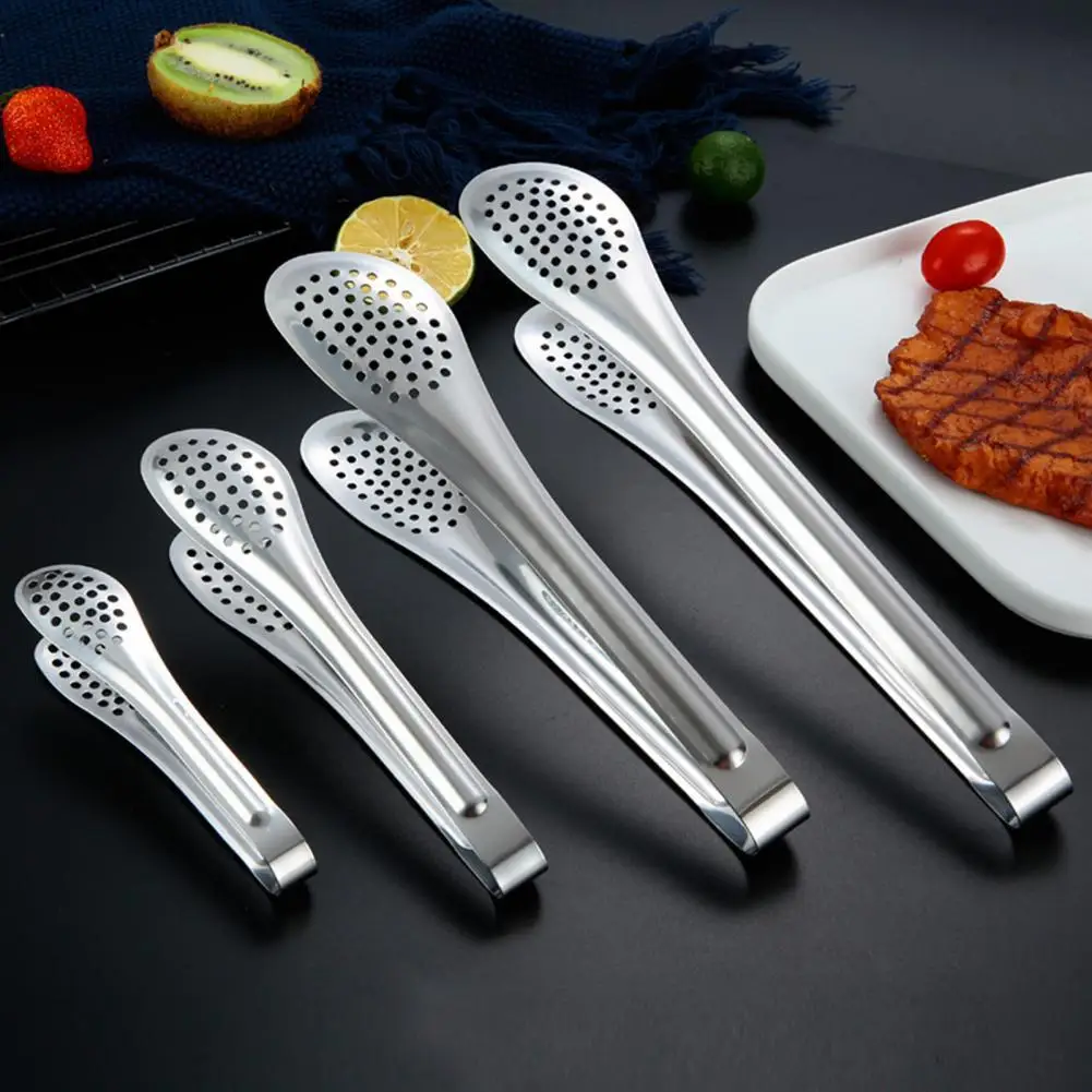 Pinça de comida em aço inoxidável, utensílio de cozinha, ferramenta de cozinhar, clipe de bife anti calor