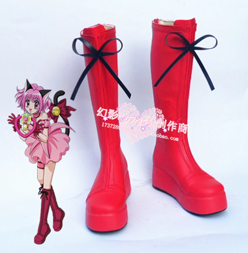 

IN STOCK Tokyo Mew Mew Ichigo Momomiya Red Halloween Girls Long Cosplay Boots Shoes H016