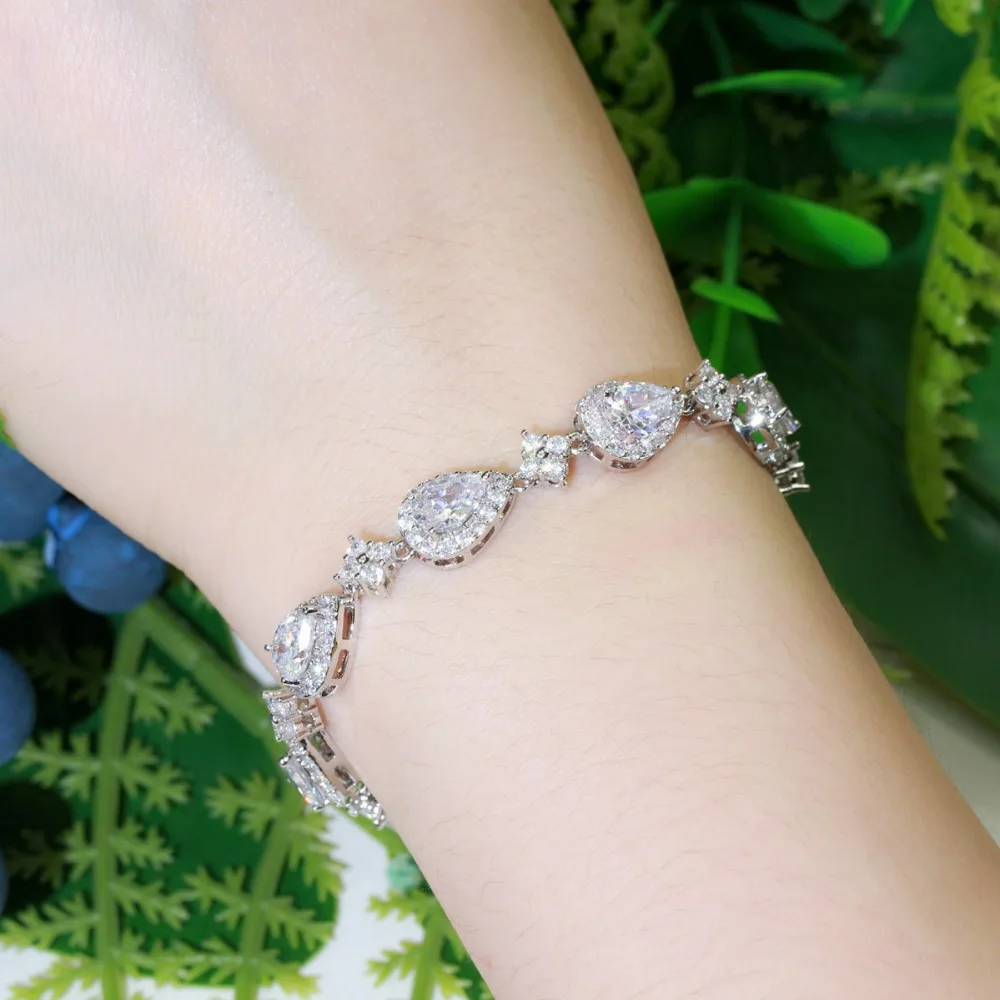 CWWZircons Top Bling Große Wasser Tropfen Zirkonia Rose Gold Farbe Tennis Armband für Frauen Trendy Party Hochzeit Schmuck CB238 – Detail 1