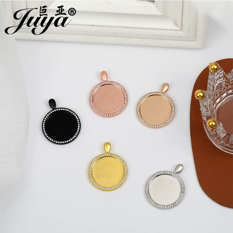 3pcs/lot 25mm Pendant Cabochon Base Settings High Quality Zircon  Blank Tray Charms For Diy Jewelry Making Findings Accessories