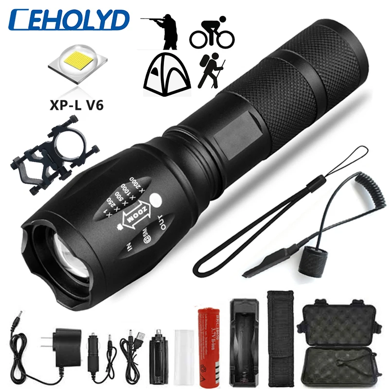 

Z45 Led Flashlight Ultra Bright Waterproof Torch T6/L2/V6 zoomable 5 Modes tactiacl flashlight for hunting use 18650 battery