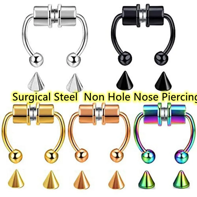 

Lot50pcs Magnetic Clip On Fake Nose Hoop Rings Septum Ring Ball Spike Surgical Steel No Hole Non Piercing Body Jewelry Hot