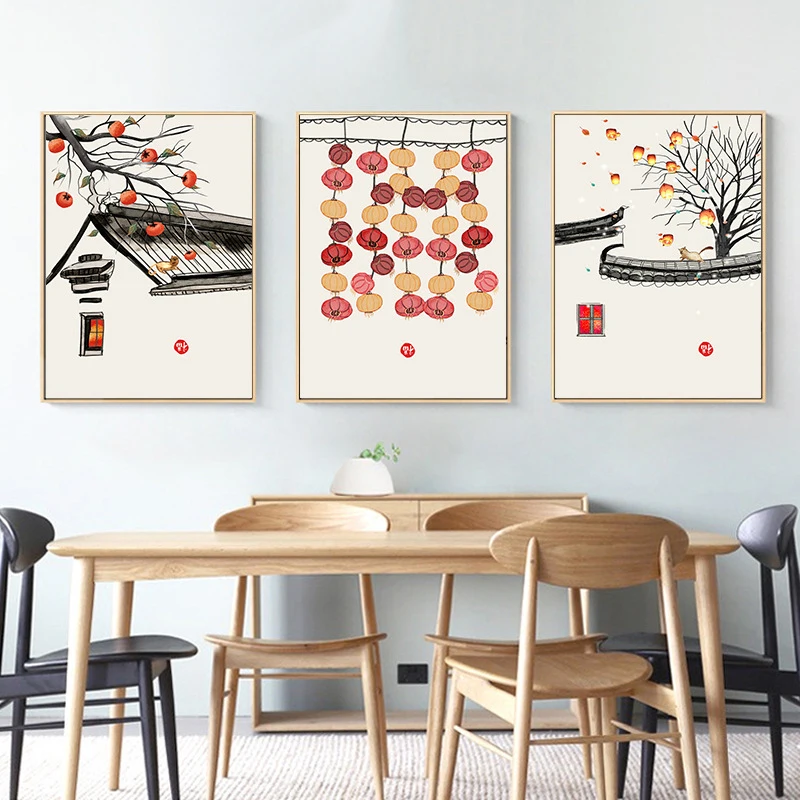 New Chinese Architectural Style of wall Scenery Posters and Prints Canvas Painting Art Wall Picture for Living Room Home Decor