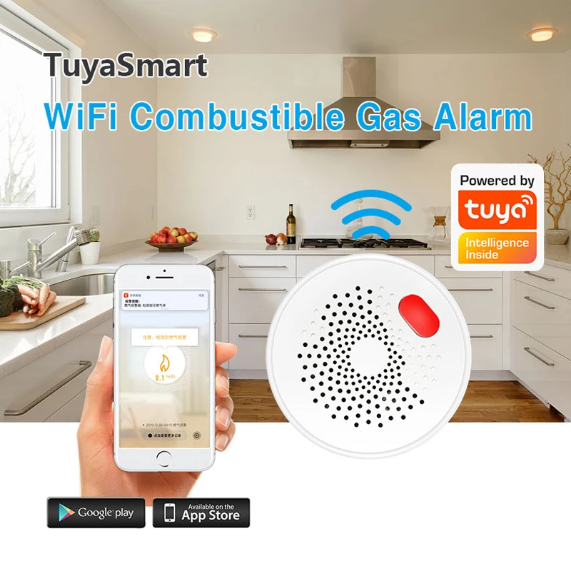 Tuya Smart Home Wifi Natural Gas Sensor Combustible Coal Gas LPG Gas Leakage Alarm Detector Fire Security Protection Smart Life