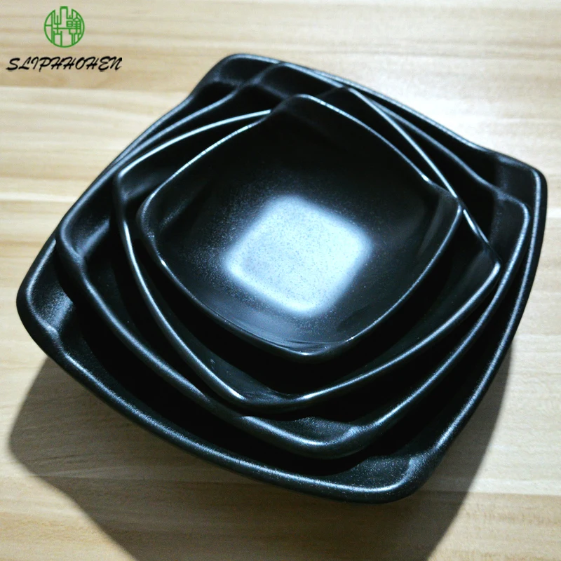 

4/5/6/7 Inch Black Frost Square Soup Bowl Restaurant Hotel Tableware A5 Melamine Ware Imitation Porcelain Dinnerware