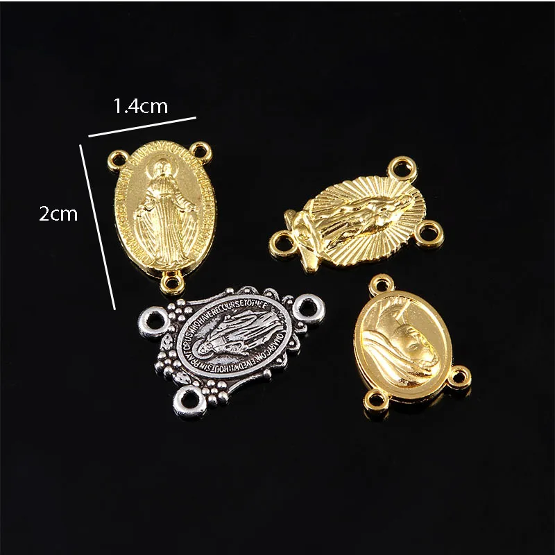 100pcs Gold-plated Catholic Virgin Mary Center, three-hole rosary handmade DIY medal