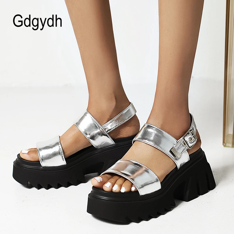 Gdgydh Women Brand Luxury Platform Chunky Shoes Summer Belt Buckle Strap Thick Bottom Slingback Comfort Street Plus Size 43