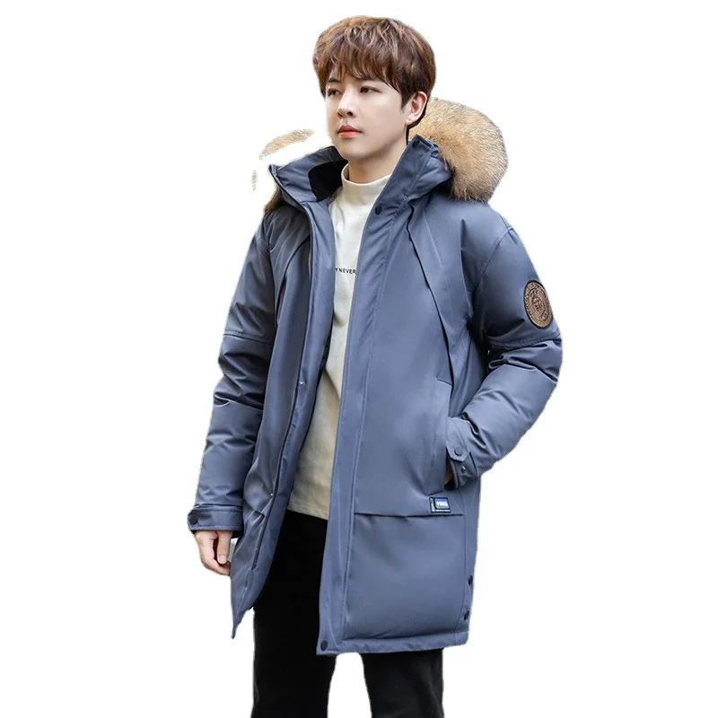 2022 New Winter Embroidery Thicken Long 90% Men\'s Down Jacket  Hooded Warm Parka Winter Male Jacket Real Fur Collar Winter Coat