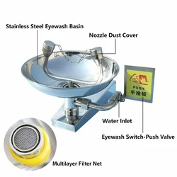 Eye Wash Station First Aid Kit Double Nozzle Emergency Shower Faucet SUS304 Stainless Steel Wall-Mounted Cleaning Device 12-18L
