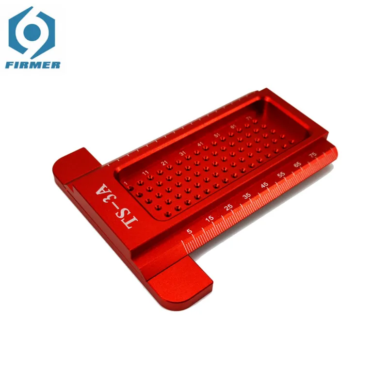 1Pc Red TS-3A Hole Marking T Ruler Positioning Metric Measuring Ruler Aluminrum Alloy Precision Mini Scriber Woodworking Tool