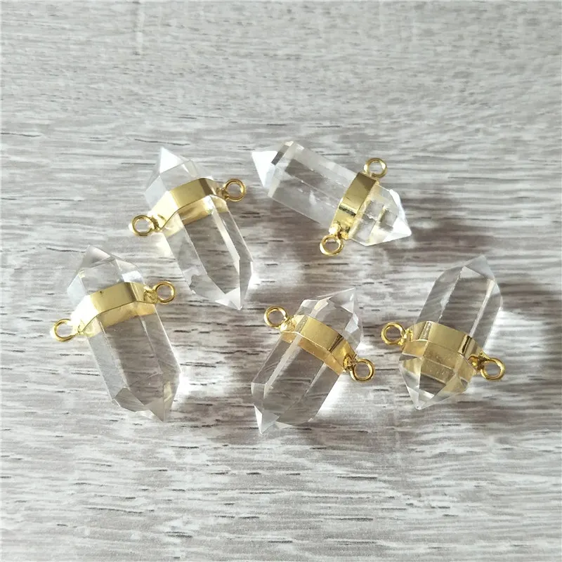 Imagem -04 - Fuwo-natural Crystal Quartz Ponto Pingente Dourado Double Bail Pedra de Cura Acessórios para Fazer Colar Pd379 Atacado Pcs