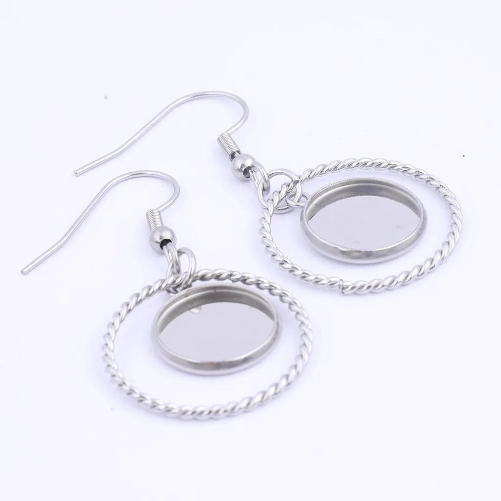 10pcs fit 12mm cabochon earring setting blanks stainless steel hoop circle earring charms diy findings