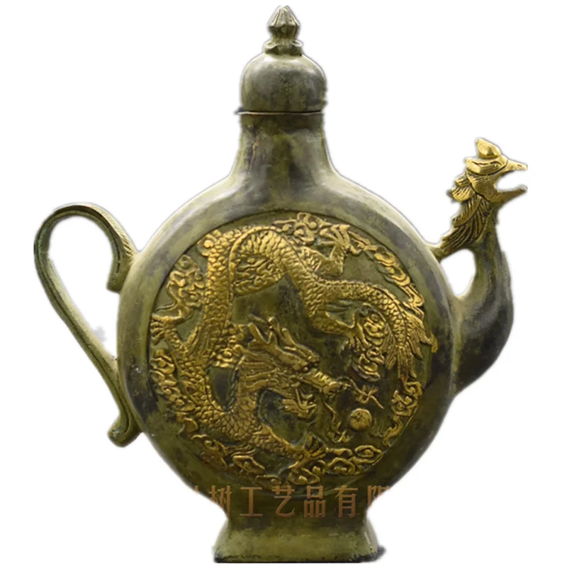 

Chinese Old Bronze Gold gilt Carved "Dragon and Phoenix" Tea Pot /Asian Antiques teapot