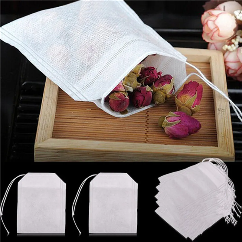 Tea Bags 100PCS Empty Scented Drawstring Pouch Bag 5.5*7CM Seal Filter Cook Spice Loose Coffee Pouches Tools