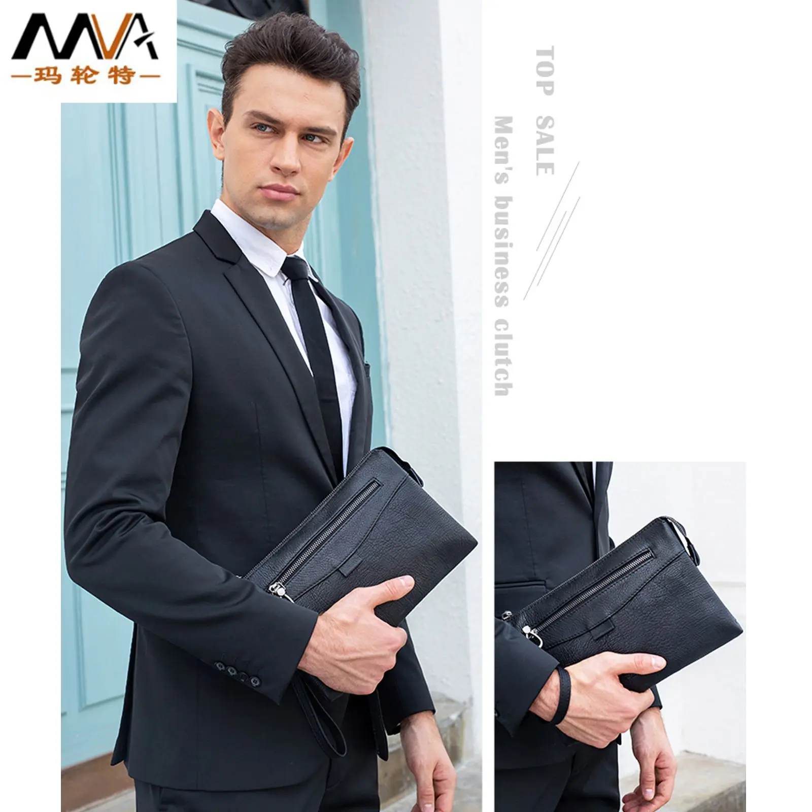 First layer cowhide man bag for man  Horizontal Square business commuting men·s wallet   Japanese and Korean wrist strap man bag