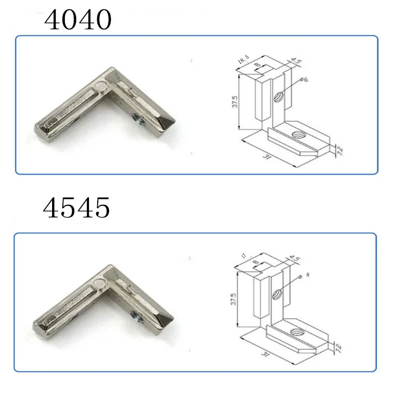 Conector de ranura de esquina 2020 / 3030/4040/ángulo recto Tipo L, adecuado para conexión de perfil de aluminio