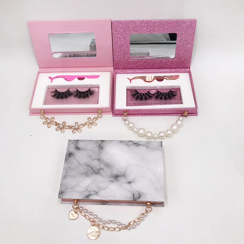 Wholesale Lashes Book 25MM Mink Lashes Custom LOGO Box Full Strip Lashes Chain Eyelashes Package